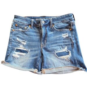 American Eagle‎ Womens distressed high rise shorts size 8 Stretch Denim